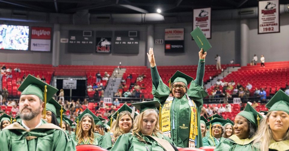 Ras grad IL commencement celebration header Rasmussen University graduate celebrates at commencement ceremony