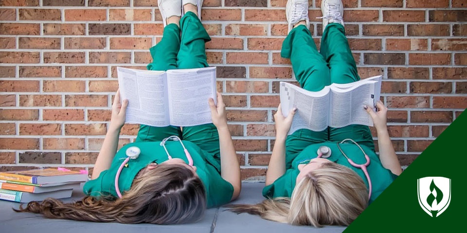 photo of nursing studying for bsn courses with their legs up a brick wall