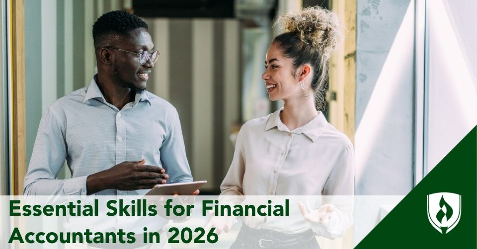 A financial accountant talks with a colleague