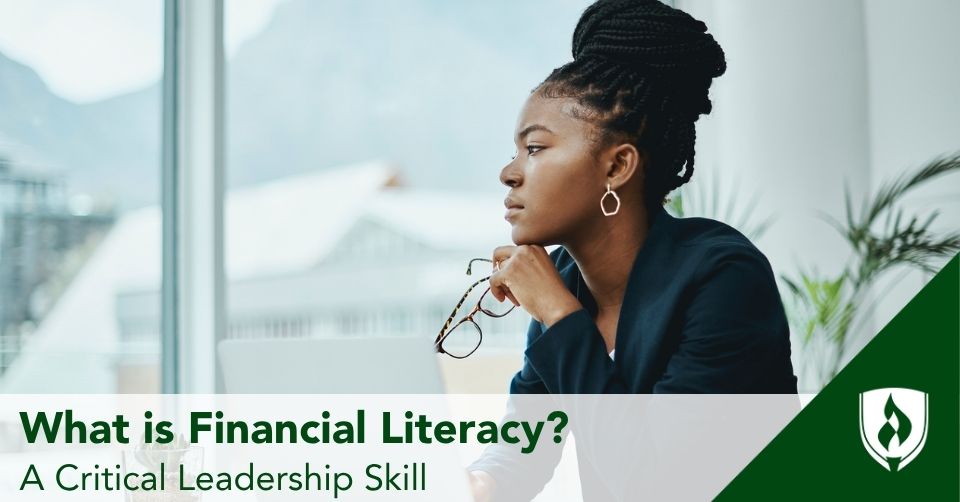 financial literacy header A business manager looks out the window, thinking