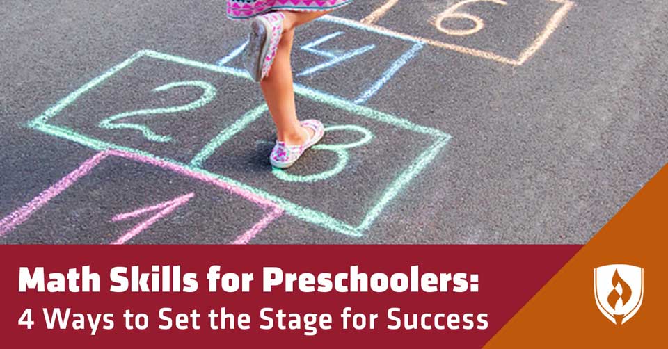 Photograph of a preschooler playing hopscotch to help them learn math skills