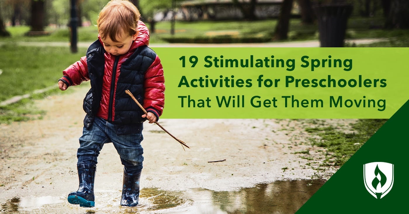 preschooler playing in the rain representing spring activities for preschoolers