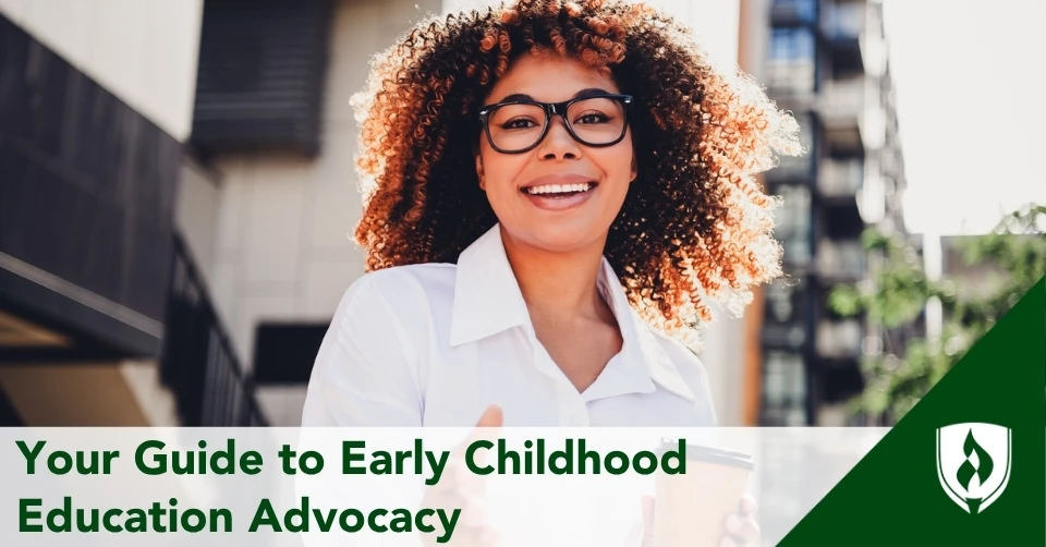 ECE advocacy header An early childhood educator reaches out a hand to introduce herself