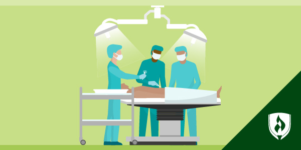 illustration of a surgical first assist and surgical tech and surgeon working in the OR representing surg tech vs surgical first assist