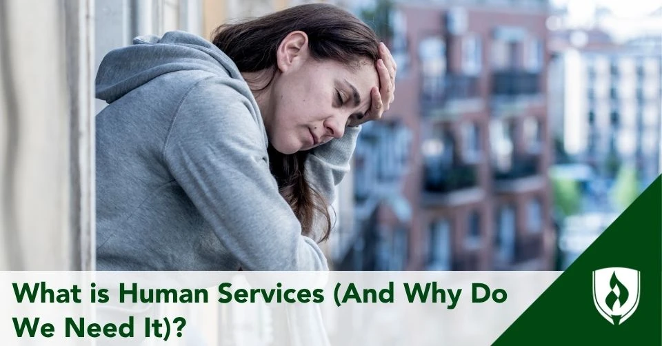 What is human services header A woman in crisis looking devastated