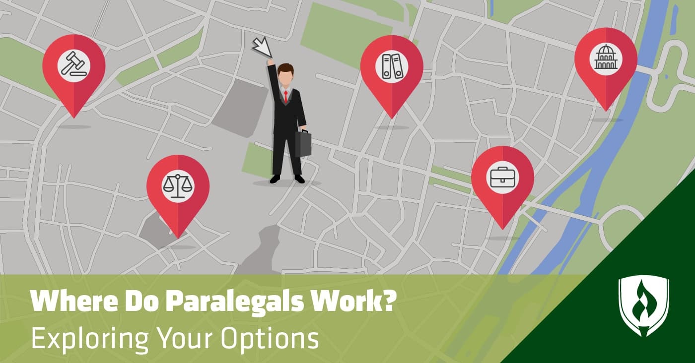 illustration of a paralegal standing on a map