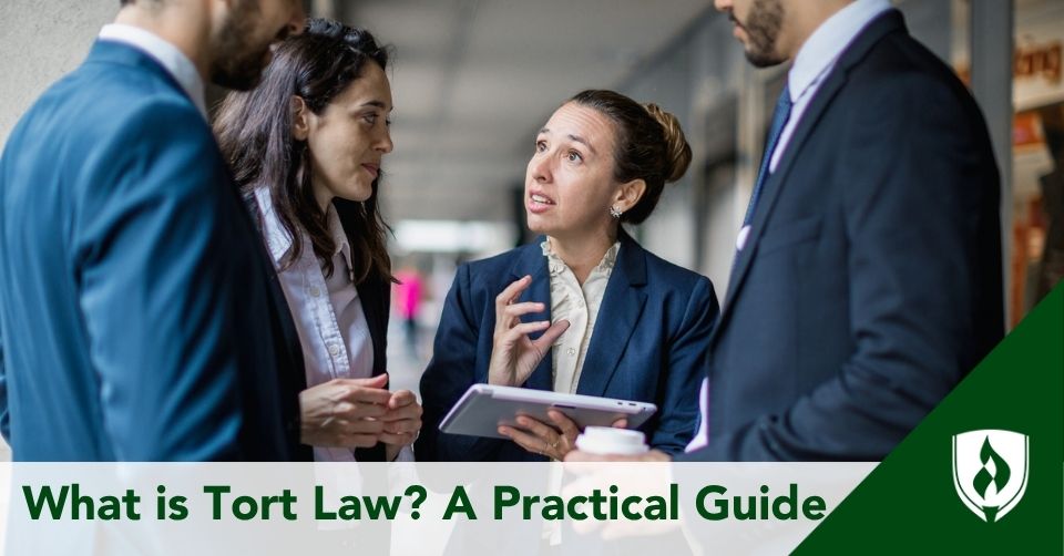 tort law header Attorneys and paralegals meet urgently in the hall