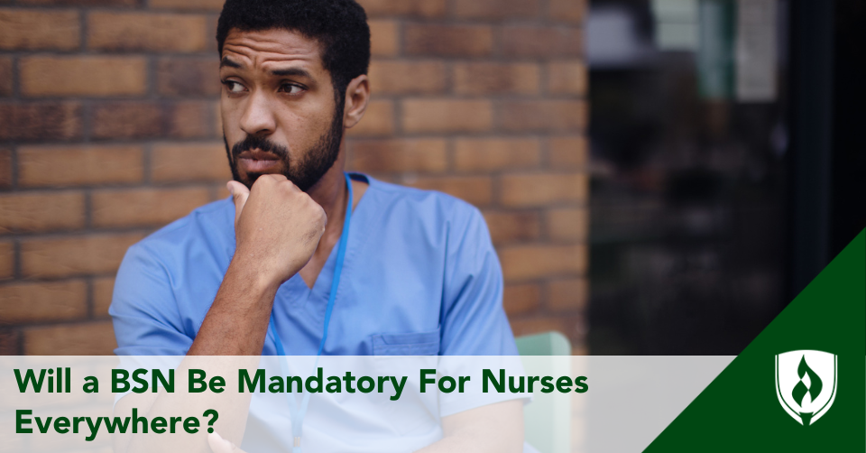 An LPN nurse sits outside his care facility, considering his options