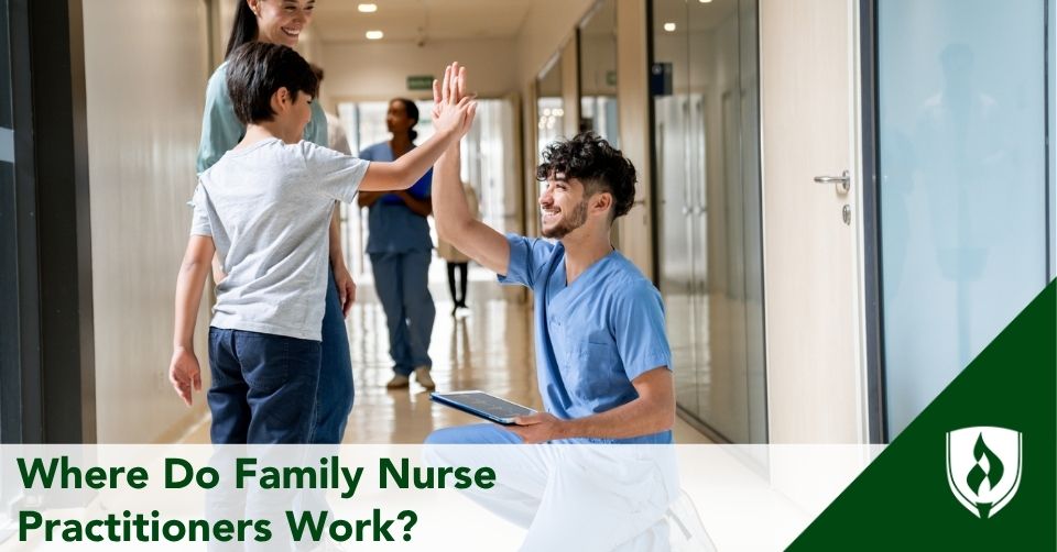 FNP header An FNP high fives a child outside the examination room