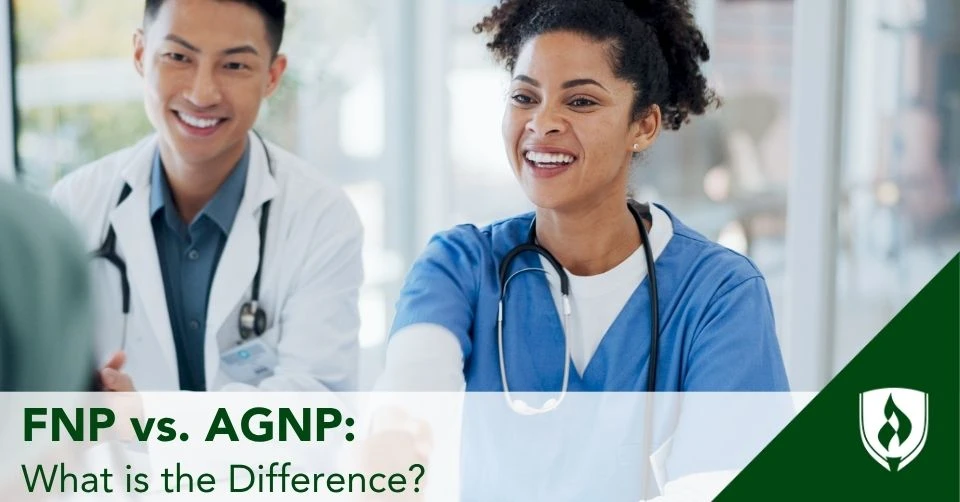 An FNP and AGNP meet with their clinical director
