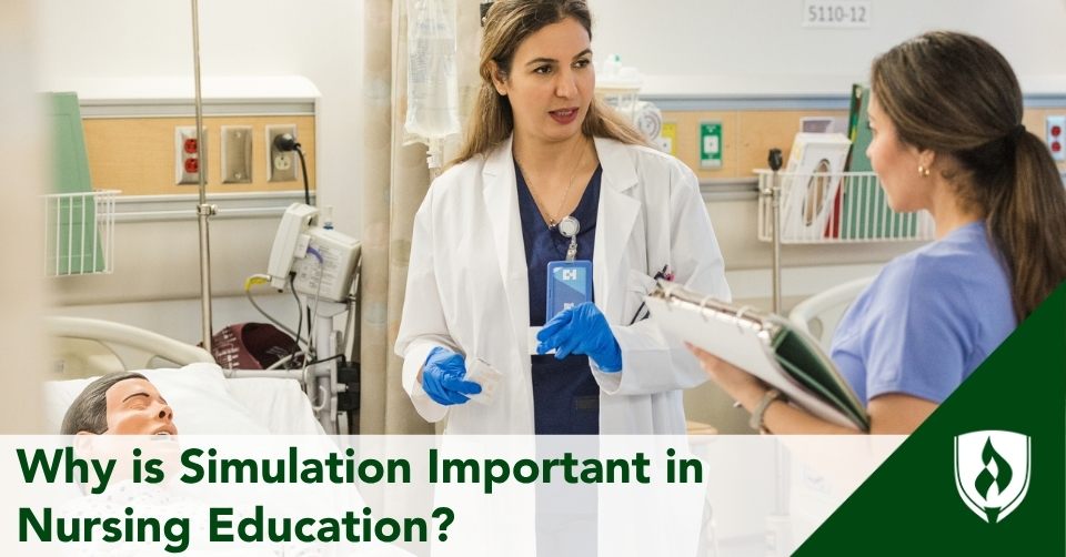 A nursing instructor explains the simulation parameters to a student