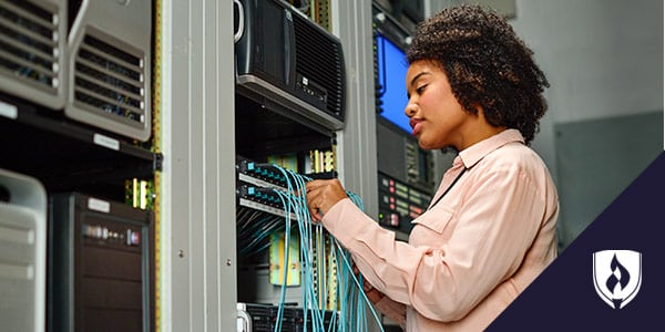 woman working in server room